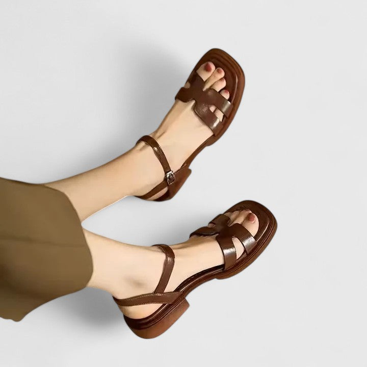 Women Heeled Sandals Ankle Strap Orthopedic Low Heel Padded Footbed