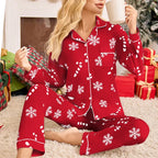 Christmas Pajamas Women 2 Piece Long Sleeve Snowflake Print Set