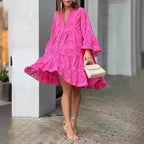 Women Lace Dress Boho Wide Sleeve Button Front | Mila