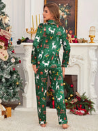 Christmas Pajamas Women 2 Piece Reindeer Print Long Sleeve Set