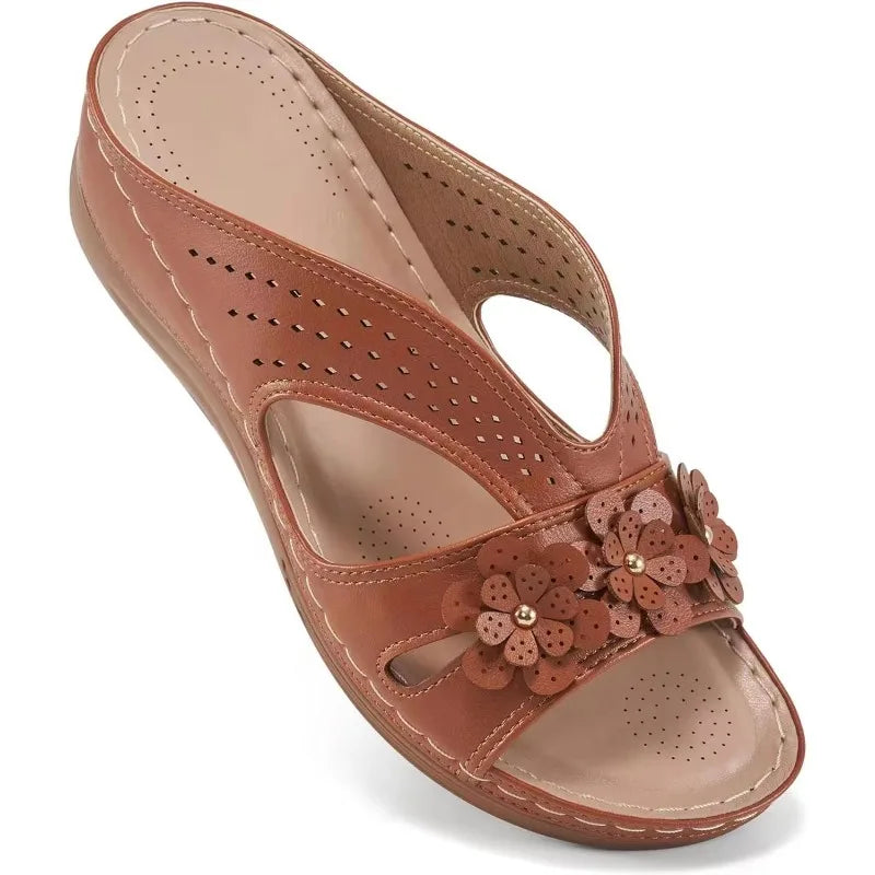 Women Wedge Sandals Platform Flower Hollow Open Toe Non Slip Sole