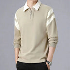 Men Cotton Blend Long Sleeve Polo Zipper