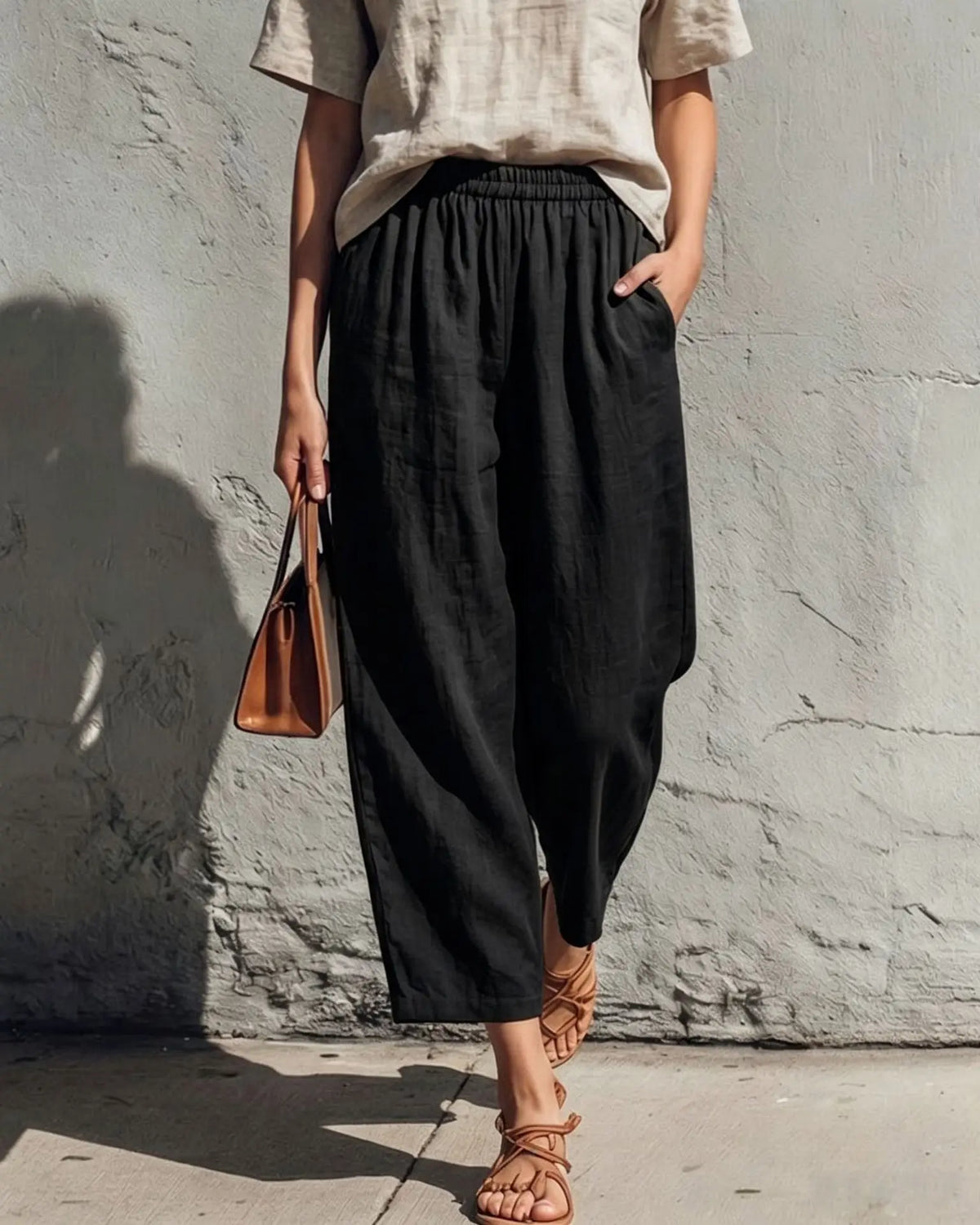 Wide Leg Linen Pants Women Relaxed Fit Drawstring Waist | Kaia