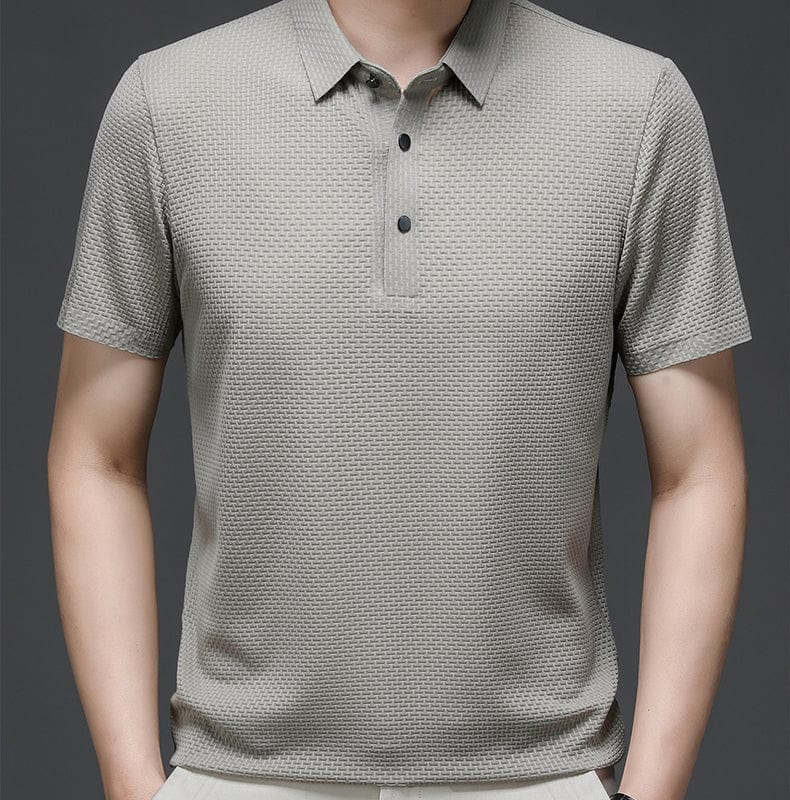 Silk Polo Shirt for Men | Short Sleeve Lightweight 3D Woven Texture