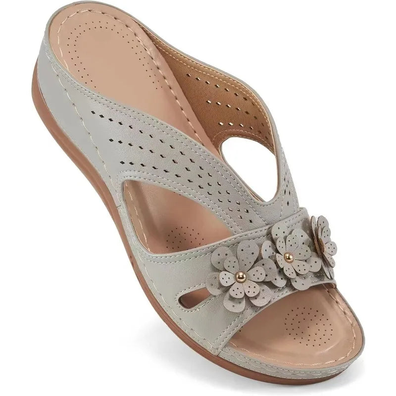 Women Wedge Sandals Platform Flower Hollow Open Toe Non Slip Sole