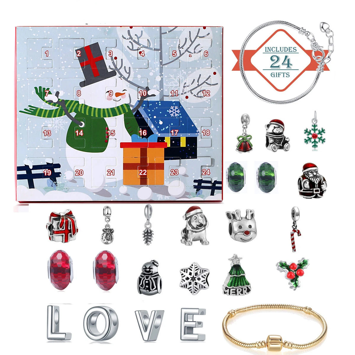 Jewelry Advent Calendar 24 Days Christmas Countdown Ring Necklace Earrings