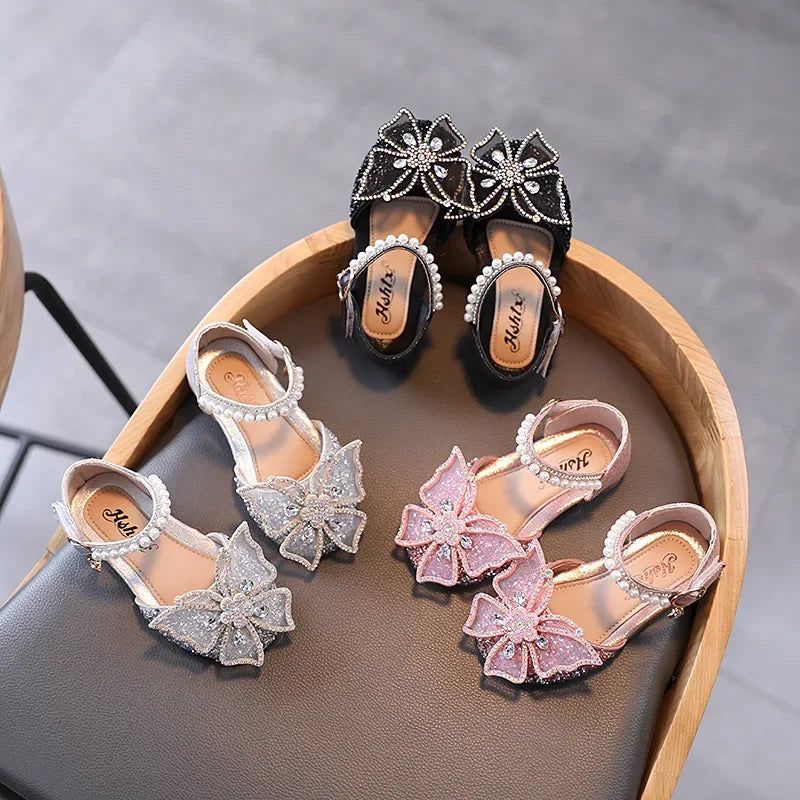 Kids Sandals Little Girls Flat Heel Bow Sequin Rhinestone Glitter Bling