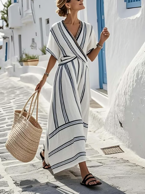 Women Linen Dress Cross Neck Handmade Limited Edition | Aria