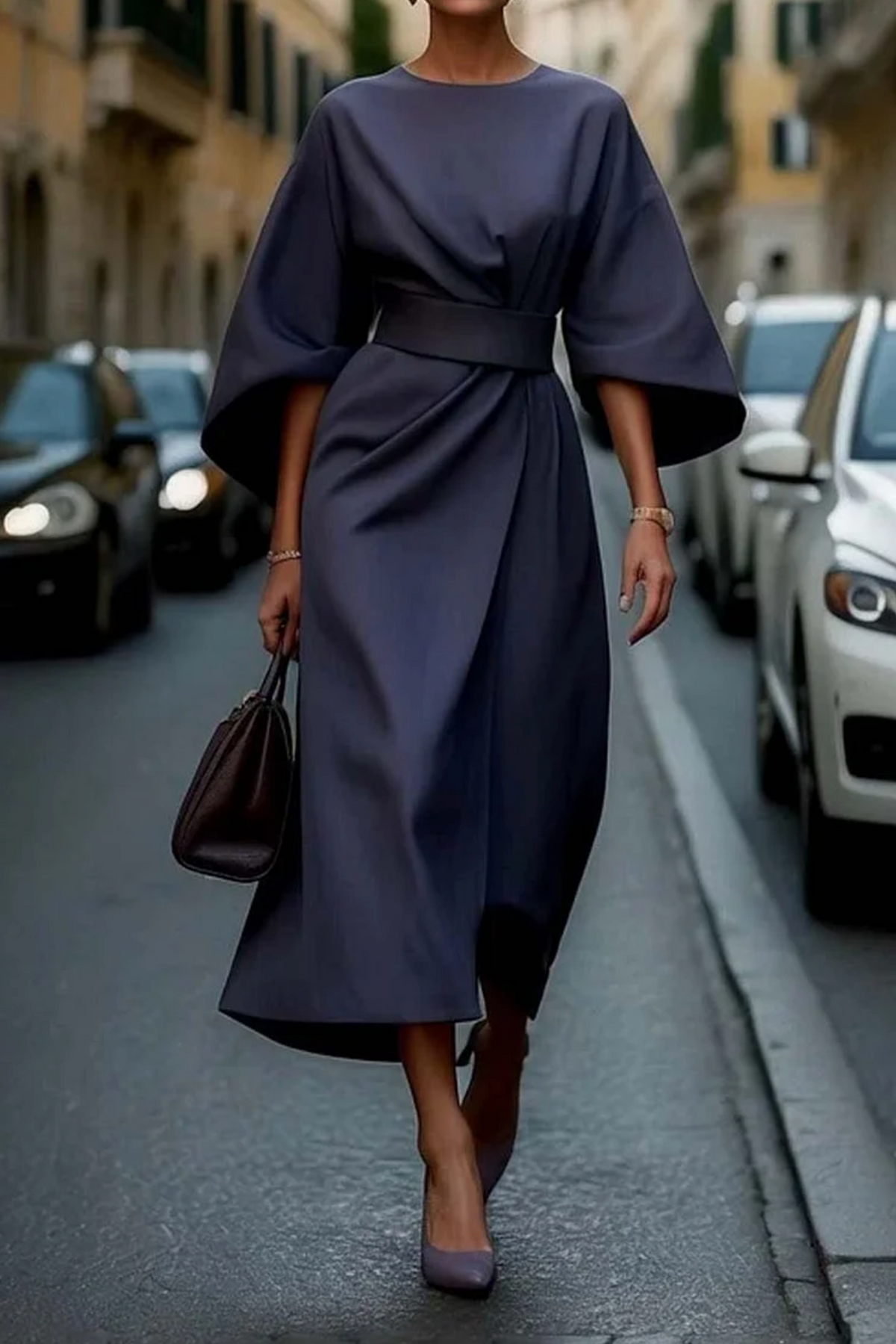 Jolie | Women's Midi Dress | Belted Waist, Flared Skirt | Versatile