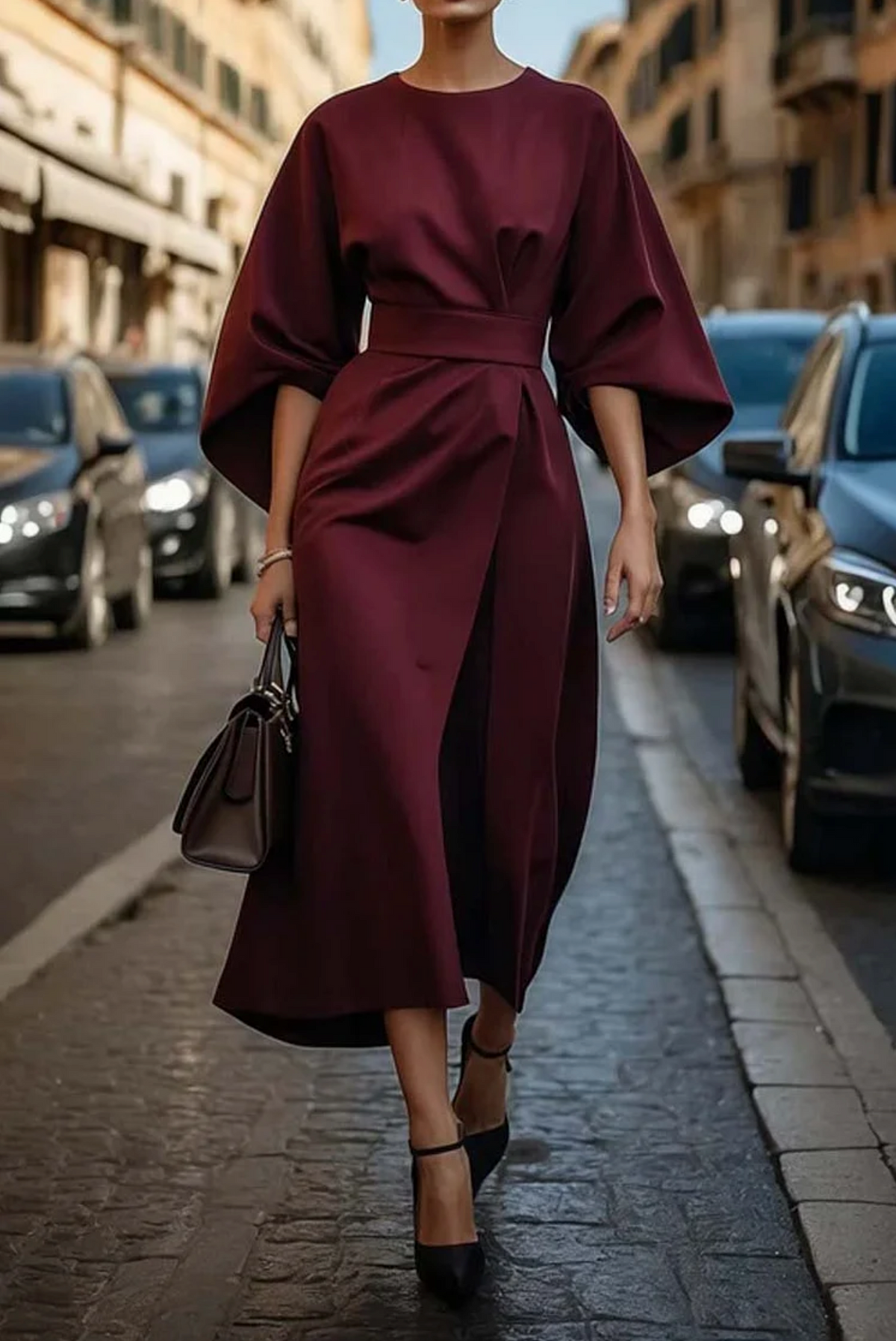 Jolie | Women's Midi Dress | Belted Waist, Flared Skirt | Versatile