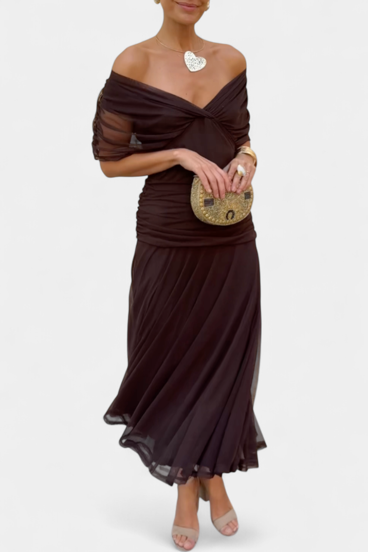 Summer Dress | Women Off Shoulder Draped Neckline Flowy Maxi Dress