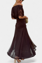 Summer Dress | Women Off Shoulder Draped Neckline Flowy Maxi Dress