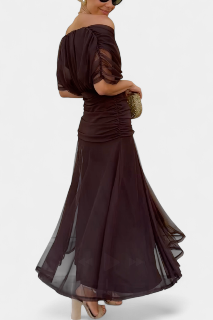 Summer Dress | Women Off Shoulder Draped Neckline Flowy Maxi Dress