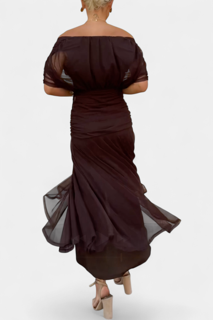 Summer Dress | Women Off Shoulder Draped Neckline Flowy Maxi Dress