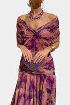 Ivy | Women's Floral Midi Dress | V-Neck, Pleated Waist