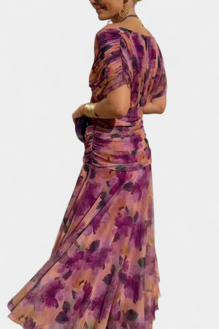 Ivy | Women's Floral Midi Dress | V-Neck, Pleated Waist