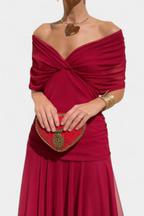 Summer Dress | Women Off Shoulder Draped Neckline Flowy Maxi Dress