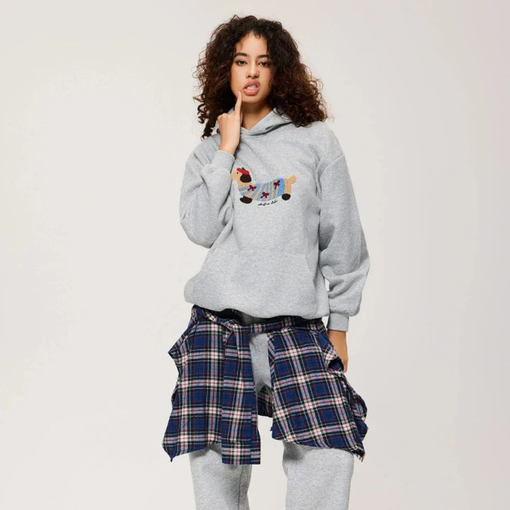 Nina | Unisex Oversized Hoodie | Dachshund Embroidery, Kangaroo Pocket
