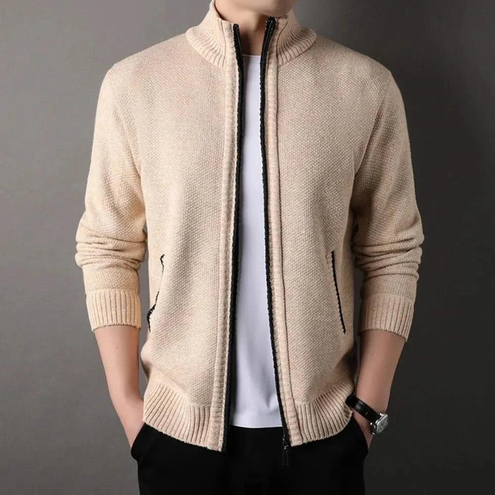 Knit Full Zip Jacket Stand Up Collar