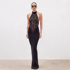 Wrap dress women sleeveless stretch knit ankle length maxi dress