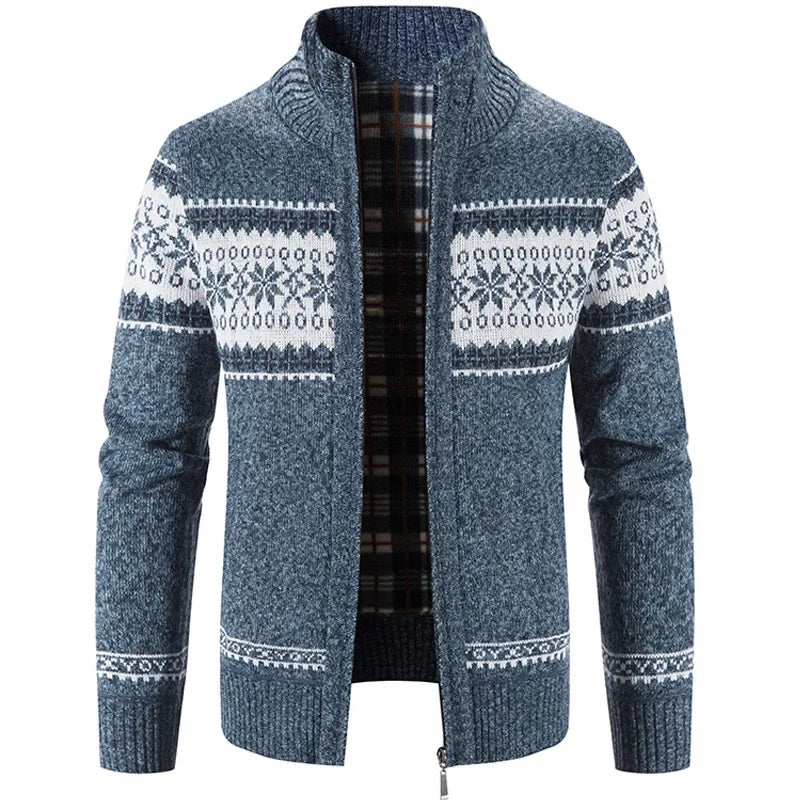 Christmas Jumper Men | Cotton Zip Stand Collar Cardigan Warm Thick