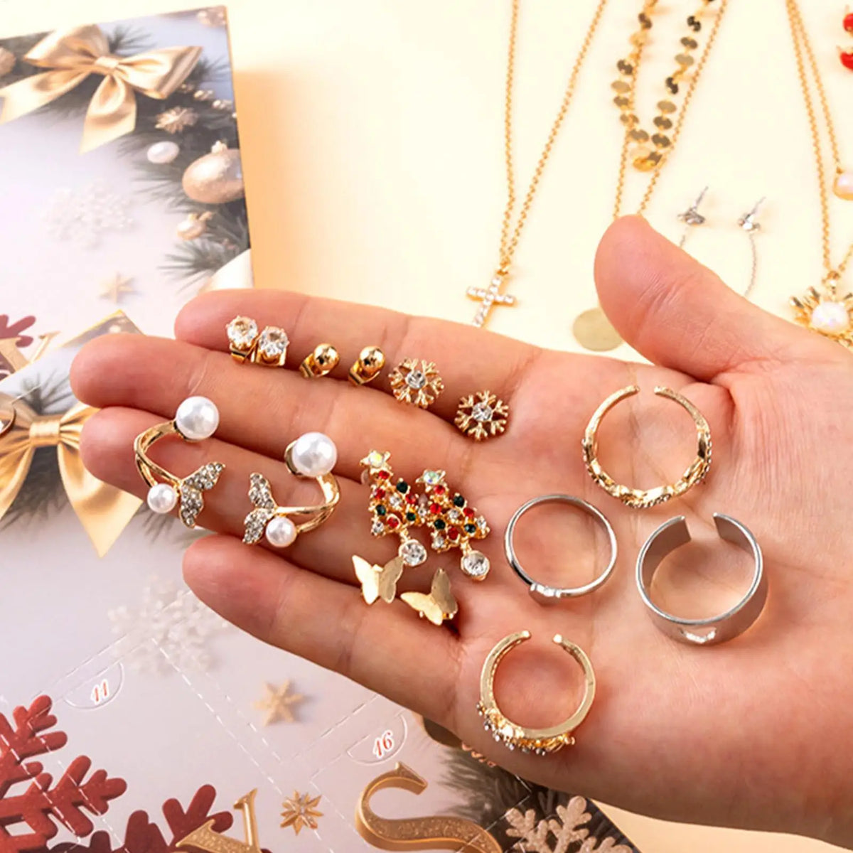 Jewelry Advent Calendar Women 25 Day Christmas Necklace Earrings Set