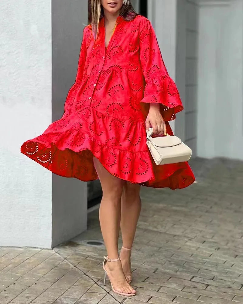 Women Lace Dress Boho Wide Sleeve Button Front | Mila