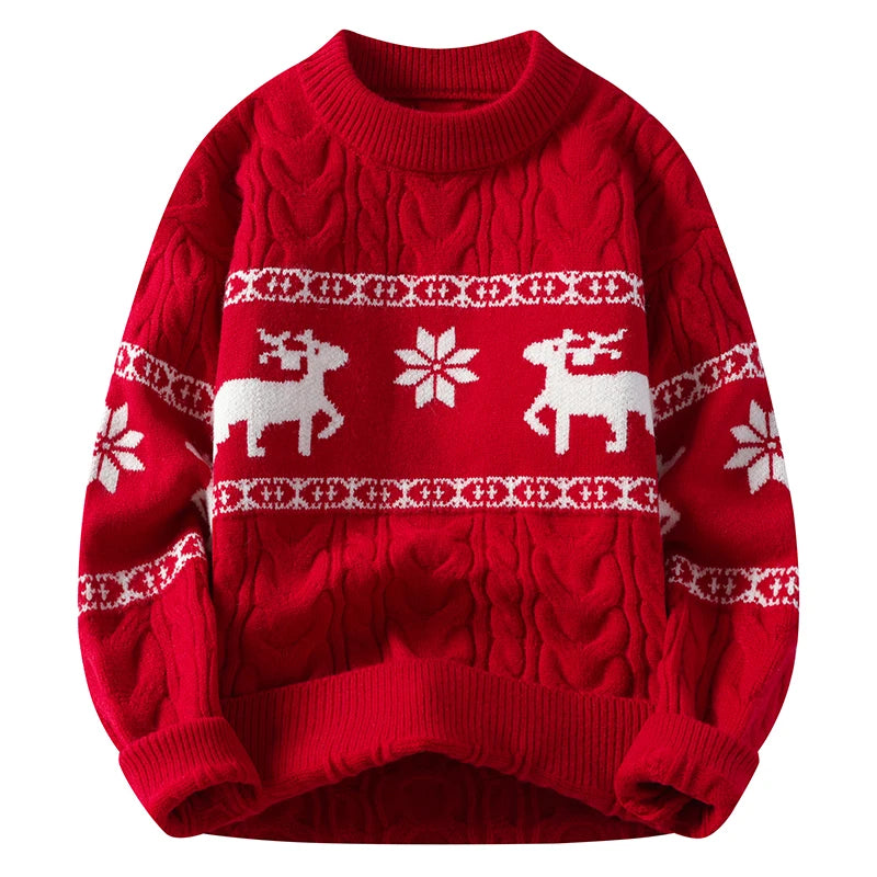 Christmas Jumper Men | Thick Knit Reindeer Pattern Winter Warm