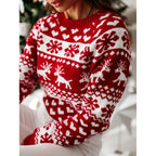 Christmas jumper women snowflake print knitted crew neck long sleeve