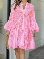 Women Lace Dress Boho Wide Sleeve Button Front | Mila