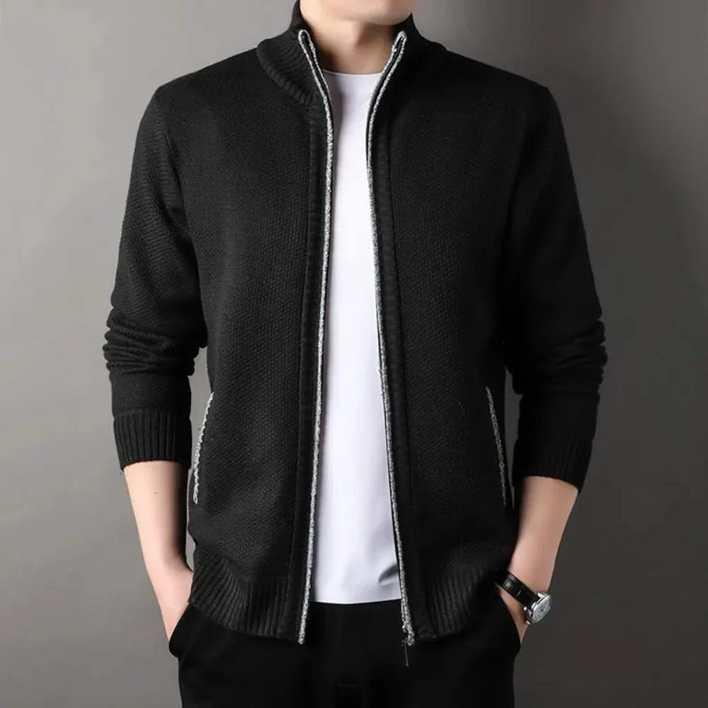 Knit Full Zip Jacket Stand Up Collar