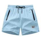 Men Swim Shorts Seersucker Quick Dry Mesh Lined Zipper Pockets