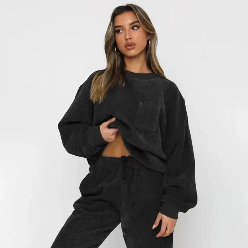 Women Corduroy Sweatset Relaxed Fit 2 Piece Lounge Set