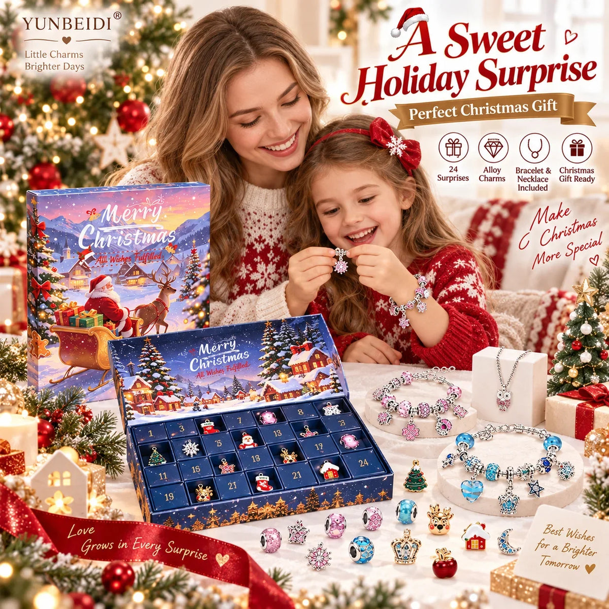 Charm Bracelet Advent Calendar 24 Piece Christmas Countdown Set