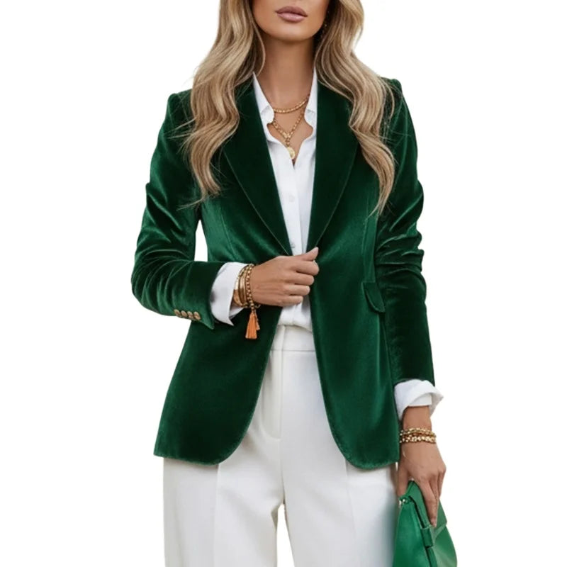 Velvet Blazer Women Formal Long Sleeve Notched Collar Tailored