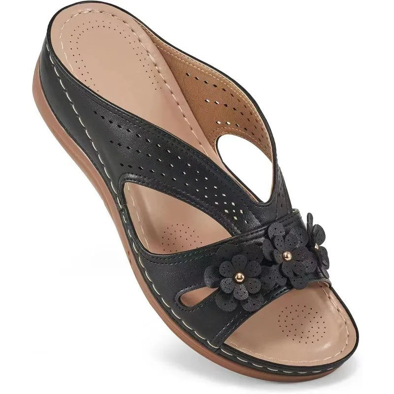 Women Wedge Sandals Platform Flower Hollow Open Toe Non Slip Sole