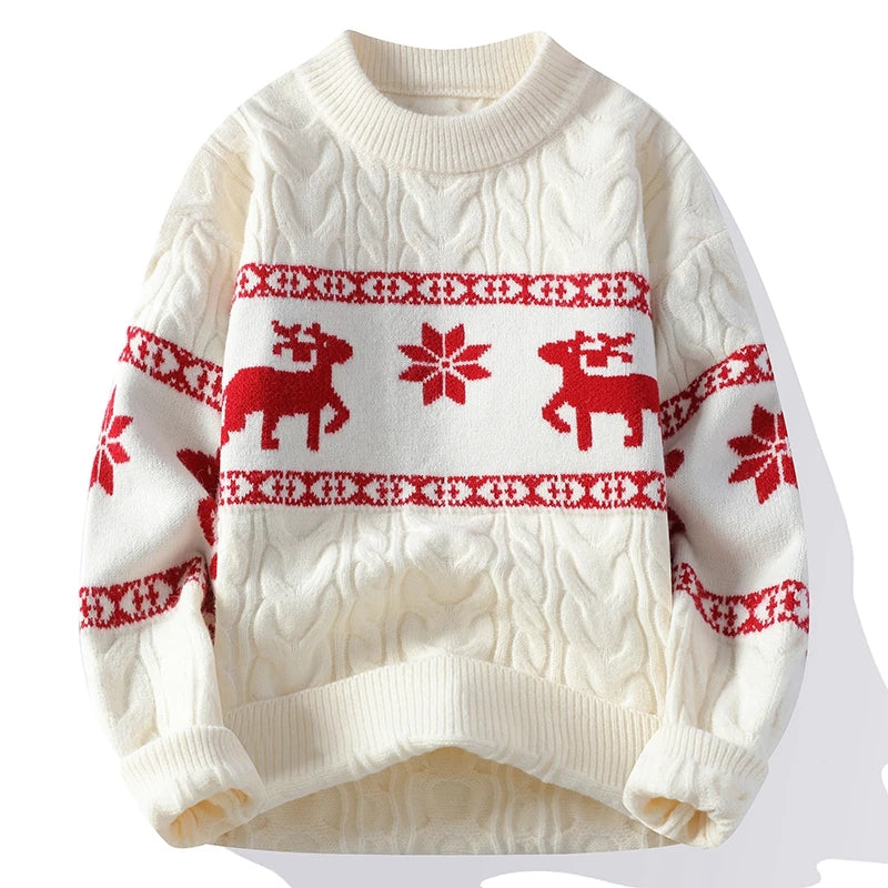 Christmas Jumper Men | Thick Knit Reindeer Pattern Winter Warm