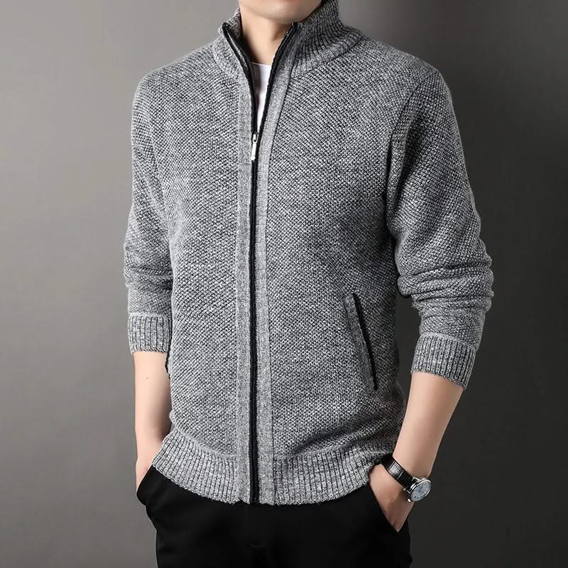 Knit Full Zip Jacket Stand Up Collar