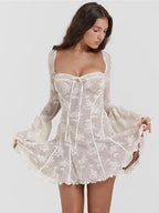 Women Lace Mini Dress Flared Long Sleeves | Zara