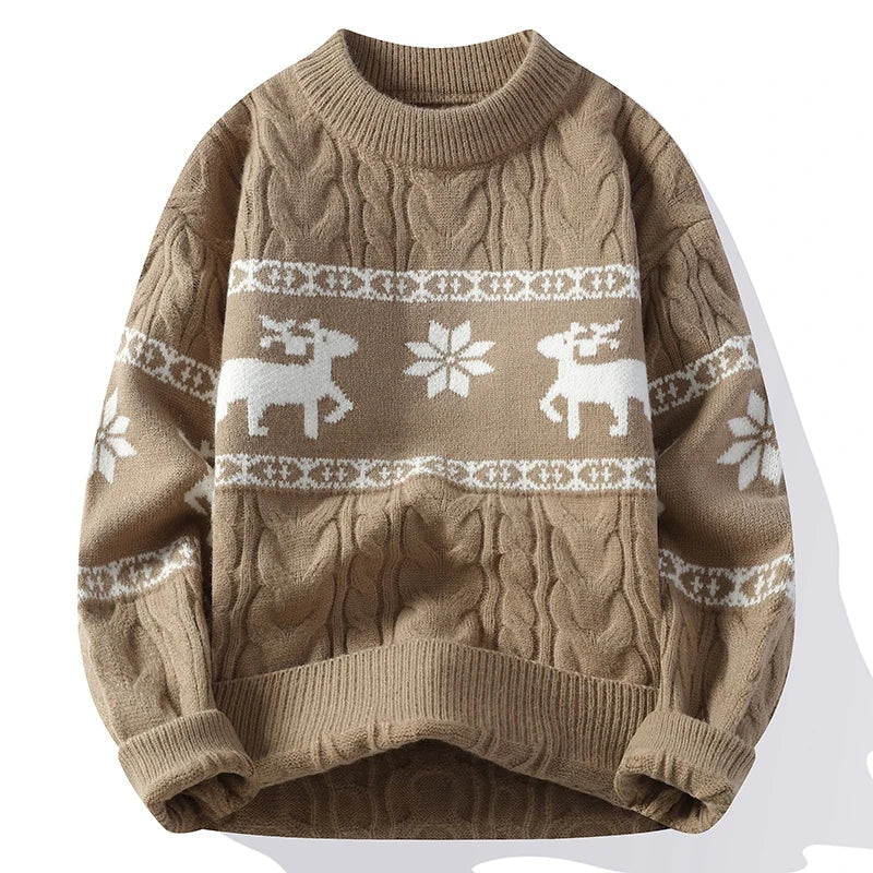 Christmas Jumper Men | Thick Knit Reindeer Pattern Winter Warm