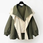 Women Hooded Windbreaker Jacket Patchwork