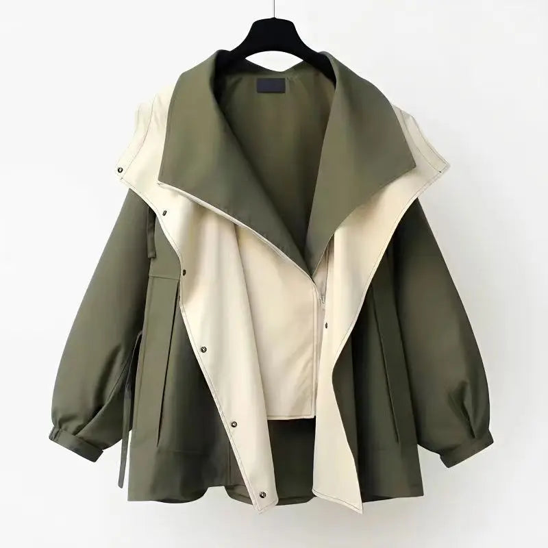Women Hooded Windbreaker Jacket Patchwork