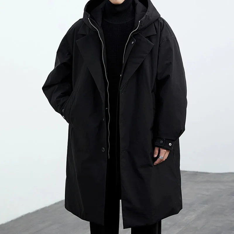 Lightweight Water Wind Resistant Long Overcoat Full Zip Hood