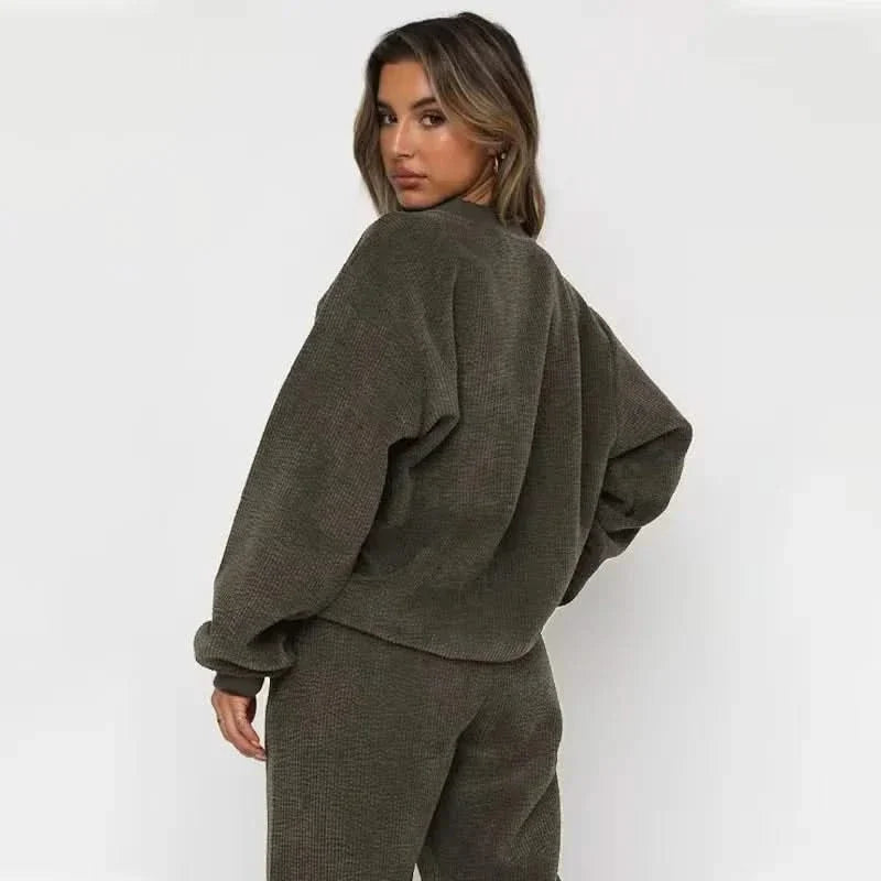 Women Corduroy Sweatset Relaxed Fit 2 Piece Lounge Set