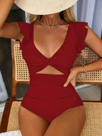 Women One Piece Swimsuit Tummy Control V Neck High Cut Mesh