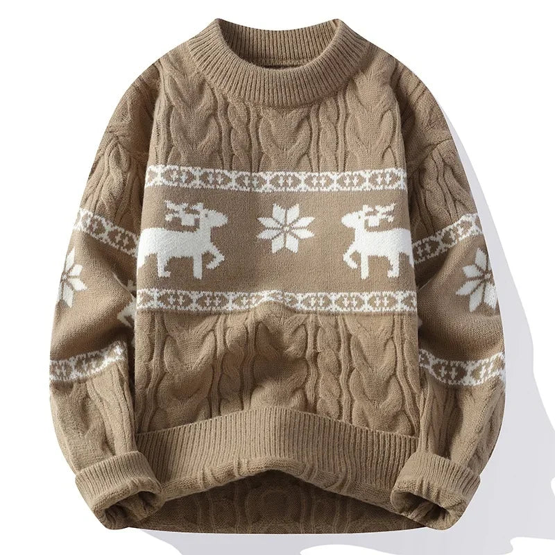 Christmas Jumper Women Men Reindeer Pattern Cable Knit Unisex