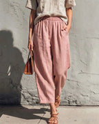 Wide Leg Linen Pants Women Relaxed Fit Drawstring Waist | Kaia