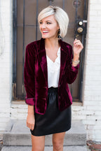 Womens Velvet Blazer Long Sleeve Solid Lapel Collar Single Breasted