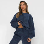 Women Corduroy Sweatset Relaxed Fit 2 Piece Lounge Set