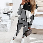 Women 2 Piece Lounge Set O-Neck Sweater Wide Leg Pants